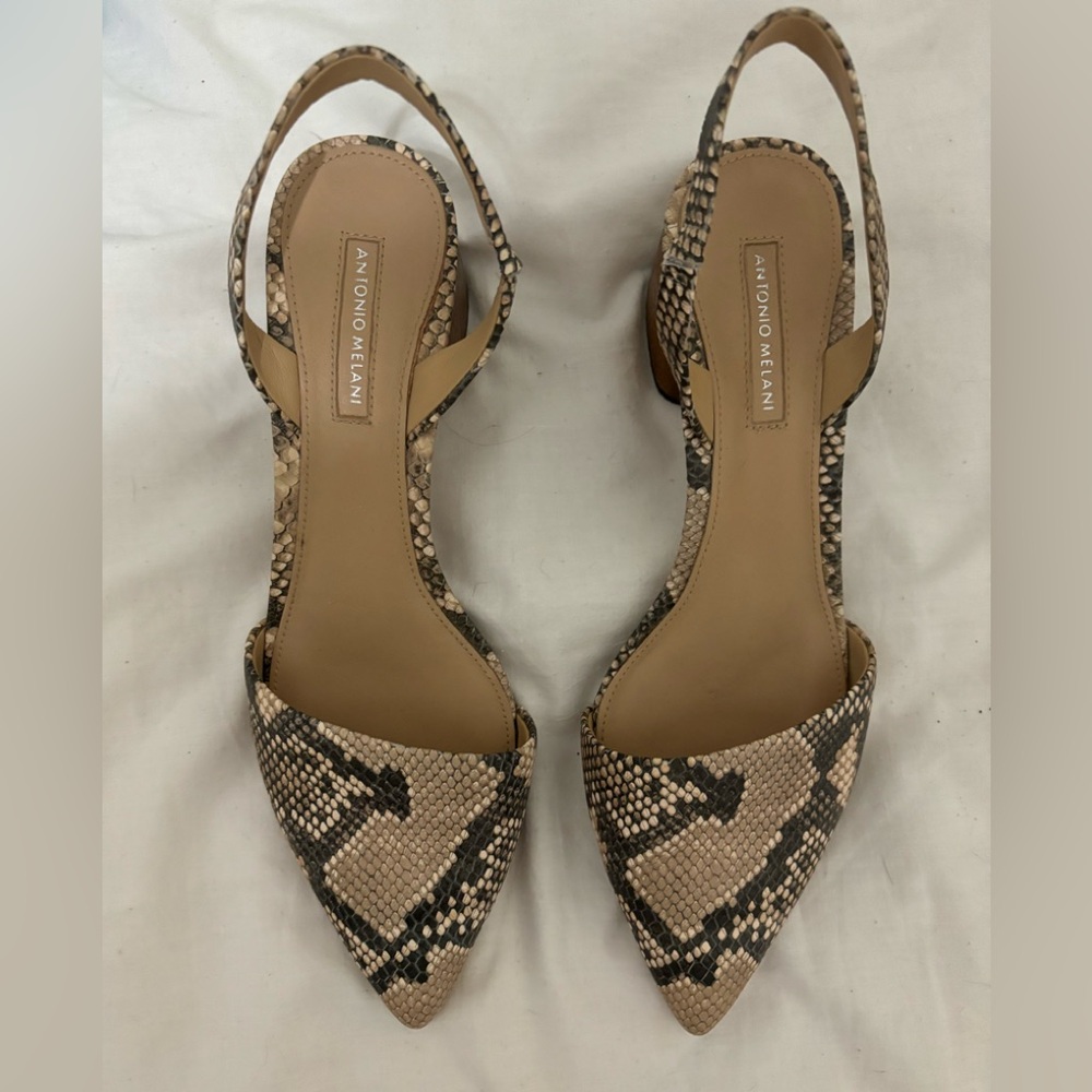 Antonio Melani snake print sling backs